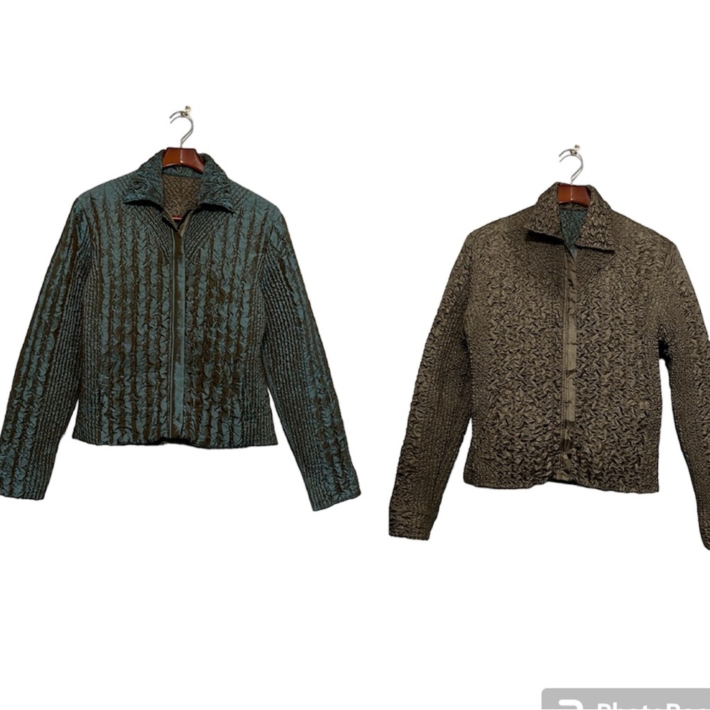 UBU Y2K Retro Metallic Crinkle Zip Jacket